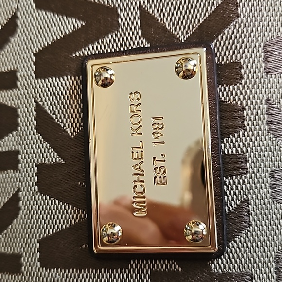 Michael Kors Millbrook Signature MK Brown Tan Jacquard Leather Shoulder Hobo Bag - Picture 2 of 12